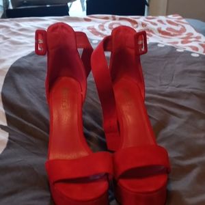 Red open toe shoes
